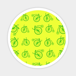 Green Retro Bicycle Pattern on Yellow Background Magnet